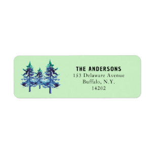 Green Watercolor Pine Forest Winter Return Address Label