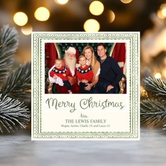 Green Watercolor Scallop Pattern Christmas Holiday Card