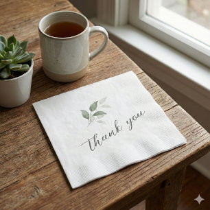 Green Watercolor Script Thank You Wedding Napkins