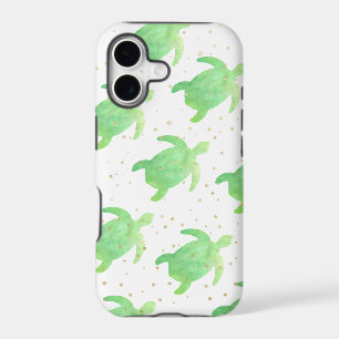 Green Watercolor Sea Turtles Pattern Gold Sparkles