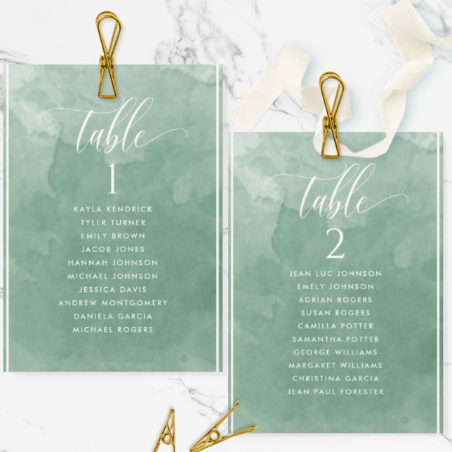 Green Watercolor Seating Plan Card with Guest Name (Creator Uploaded)