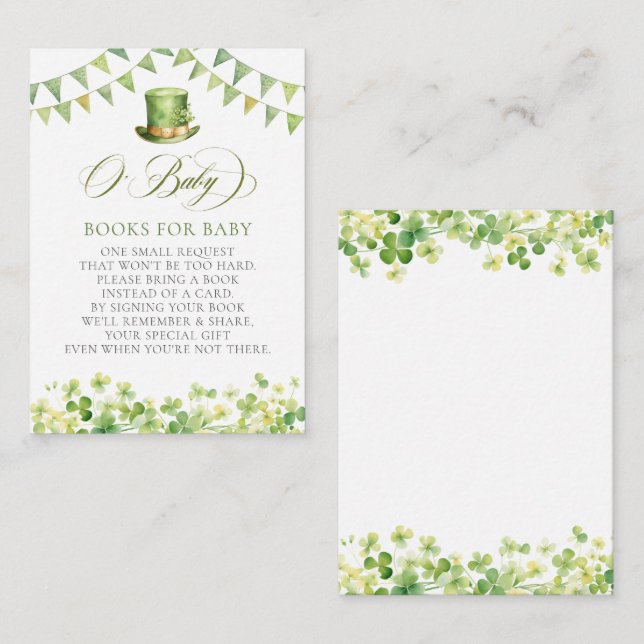 Green Watercolor Shamrock Books For Baby Enclosure Card (Front/Back)