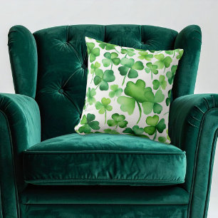 Green Watercolor Shamrock Cushion