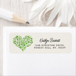 Green Watercolor Shamrock Heart St. Patrick's Day Return Address Label