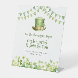 Green Watercolor Shamrock Irish Party Welcome Pedestal Sign