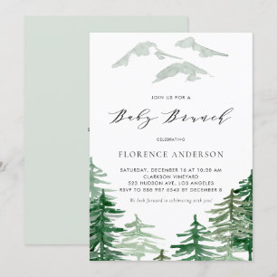 Green Watercolor Spring Woodland Baby Brunch Invitation