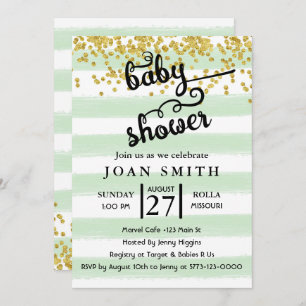 Green Watercolor Stripes Baby Shower Invitation