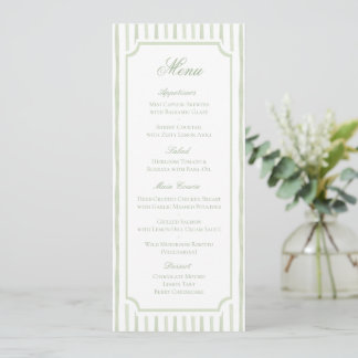 Green Watercolor Stripes Wedding Menu