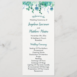 Green Watercolor Succulent Wedding Programs