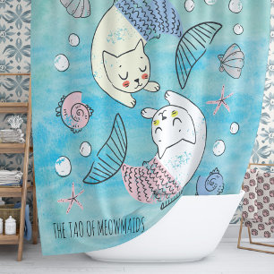 Green Watercolor Tao of Meowmaids Shower Curtain
