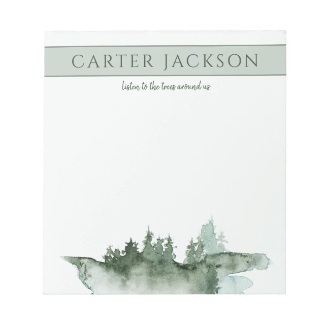 Green watercolor trees nature quote notepad (Front)