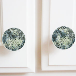 Green Watercolor Tropical Leaves Ceramic Knob