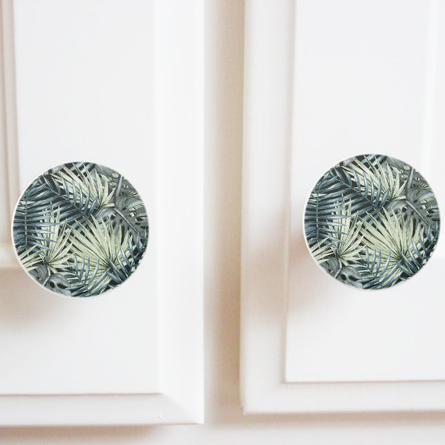 Green Watercolor Tropical Leaves Ceramic Knob (Creator Uploaded)