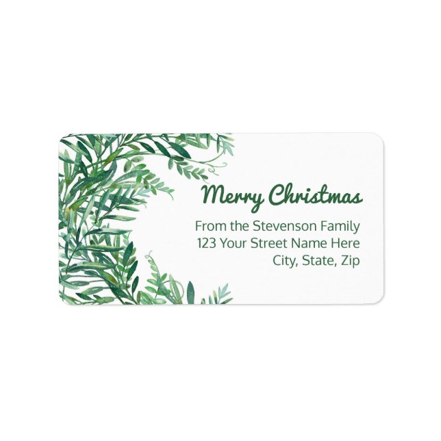 Green Watercolor Tropical Leaves Christmas Label (Front)
