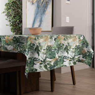 Green Watercolor Tropical Leaves  Pattern Tablecloth