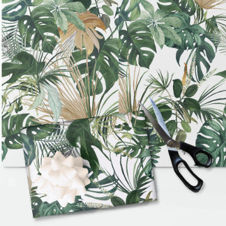 Green Watercolor Tropical Leaves Wrapping Paper