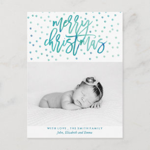 Green Watercolor Typography Christmas Photo Holiday Postcard