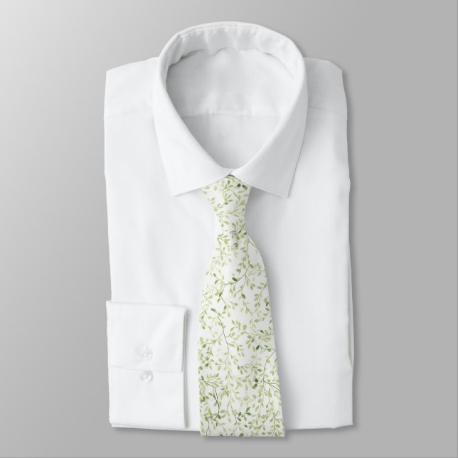 Green Watercolor Vines Greenery Elegant Tie (Tied)