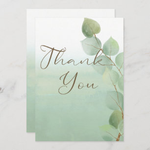 Green Watercolor Wash Eucalyptus Wedding Thank You Card