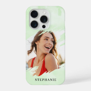 Green Watercolor Wash Personalised Photo with Name iPhone 15 Pro Case