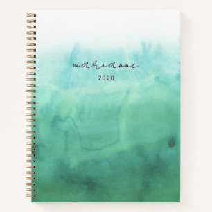 Green Watercolor Wash Personalised Script Sketch Notebook