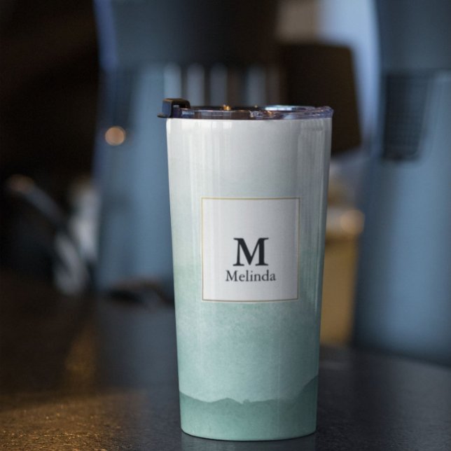 Green Watercolor Waves Monogram Tumbler (Creator Uploaded)