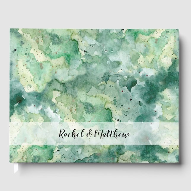 Green Watercolor Wedding Guest Book (Front)