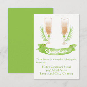 Green Watercolor Wedding Reception Champagne Glass Invitation