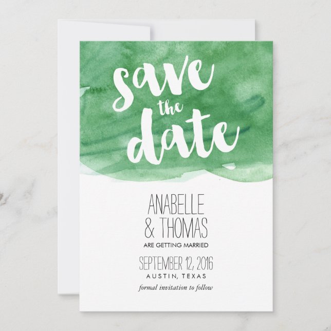 Green Watercolor Wedding Save the Date Invitation (Front)