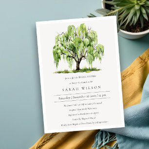 Green Watercolor Willow Tree Bridal Shower Invite