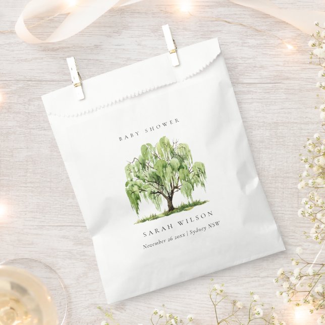 Green Watercolor Willow Tree Farm Baby Shower Favour Bag (Clipped)