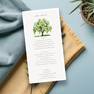 Green Watercolor Willow Tree Wedding Menu Card