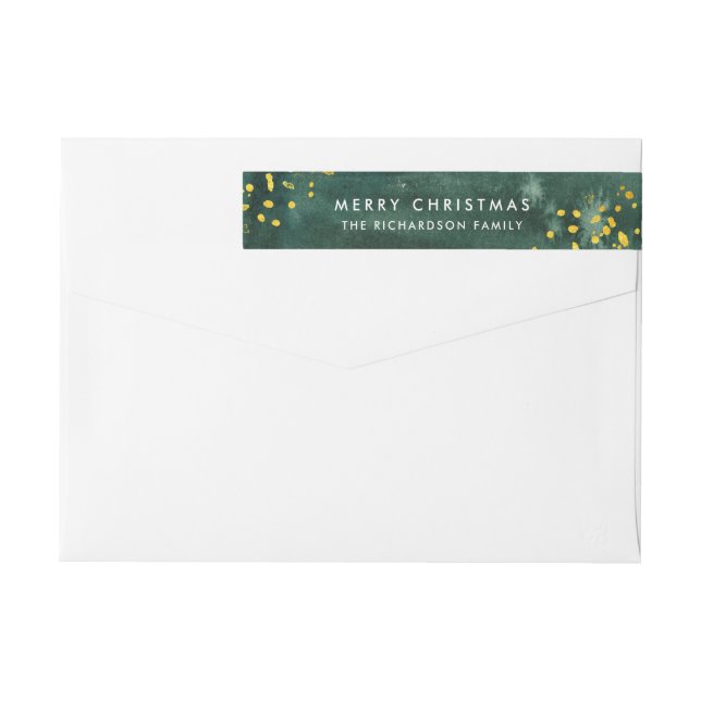 Green Watercolor with Gold | Merry Christmas Wrap Around Label (Back)
