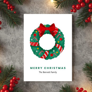 Green Watercolor Wreath Christmas Card