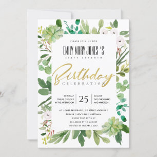 GREEN WATERCOLOR WREATH FOLIAGE ANY AGE BIRTHDAY INVITATION