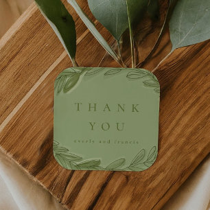 Green Watercolor Wreath Thank You Square Sticker