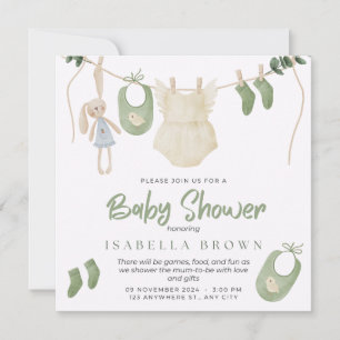 Green Watercolour Baby Shower Invitation