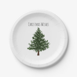 Green Watercolour Christmas Pine Tree Paper Plate