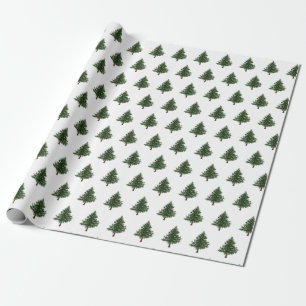 Green Watercolour Christmas Tree Pattern Wrapping Paper