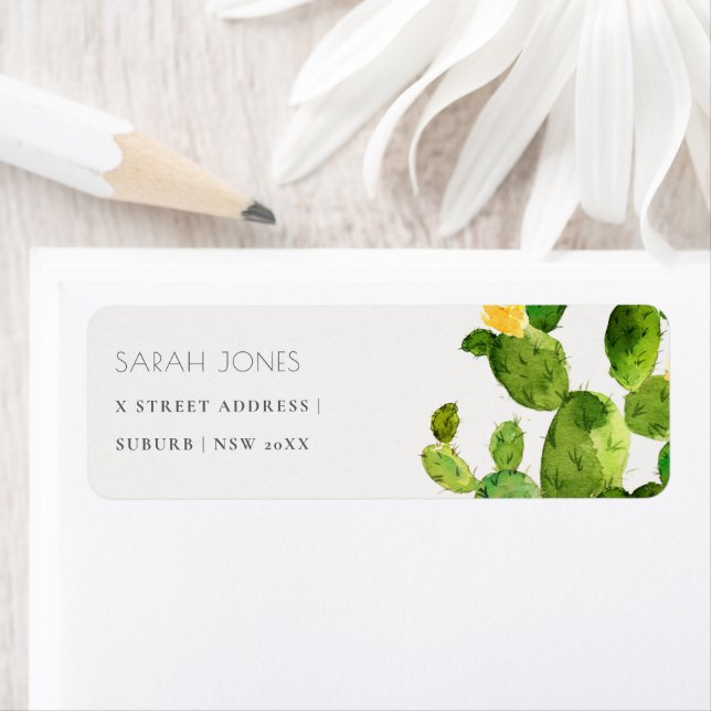 GREEN WATERCOLOUR DESERT CACTUS FLOWER  ADDRESS RETURN ADDRESS LABEL (Insitu)
