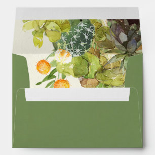 GREEN WATERCOLOUR DESERT CACTUS FLOWER  MONOGRAM ENVELOPES