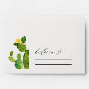 GREEN WATERCOLOUR DESERT CACTUS FLOWER  MONOGRAM ENVELOPES