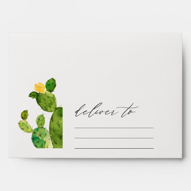 GREEN WATERCOLOUR DESERT CACTUS FLOWER  MONOGRAM ENVELOPES (Front)