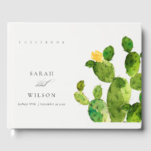 GREEN WATERCOLOUR DESERT CACTUS FLOWER  MONOGRAM GUEST BOOK