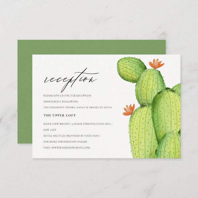 GREEN WATERCOLOUR DESERT CACTUS FLOWER  RECEPTION INVITATION (Front/Back)