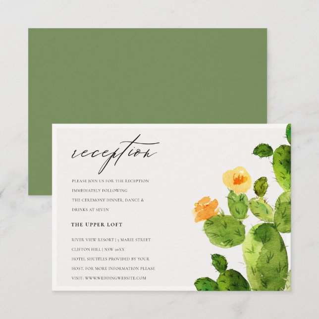 GREEN WATERCOLOUR DESERT CACTUS FLOWER  RECEPTION INVITATION (Front/Back)