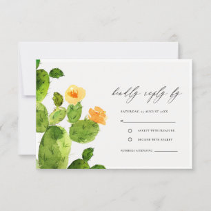 GREEN WATERCOLOUR DESERT CACTUS FLOWER RSVP CARD