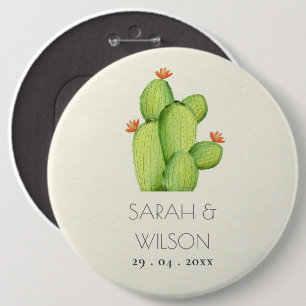 GREEN WATERCOLOUR DESERT CACTUS FLOWER WEDDING 6 CM ROUND BADGE