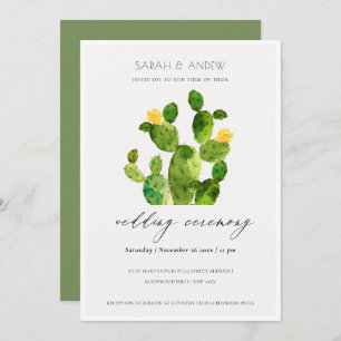 GREEN WATERCOLOUR DESERT CACTUS FLOWER WEDDING INVITATION