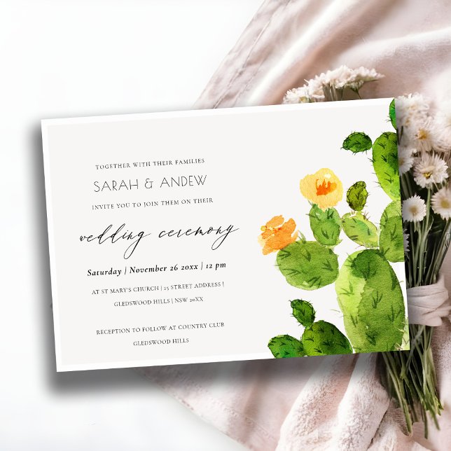 GREEN WATERCOLOUR DESERT CACTUS FLOWER  WEDDING INVITATION (Creator Uploaded)